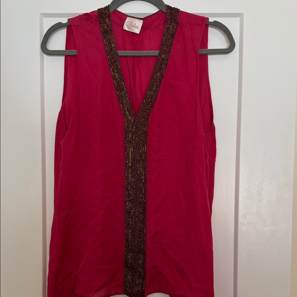 Parker Fuchsia Sleeveless Blouse with Bronze Detail